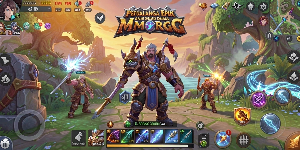 Ilustrasi gameplay <strong>333666</strong> menampilkan aksi seru dalam pertarungan MMORPG.
