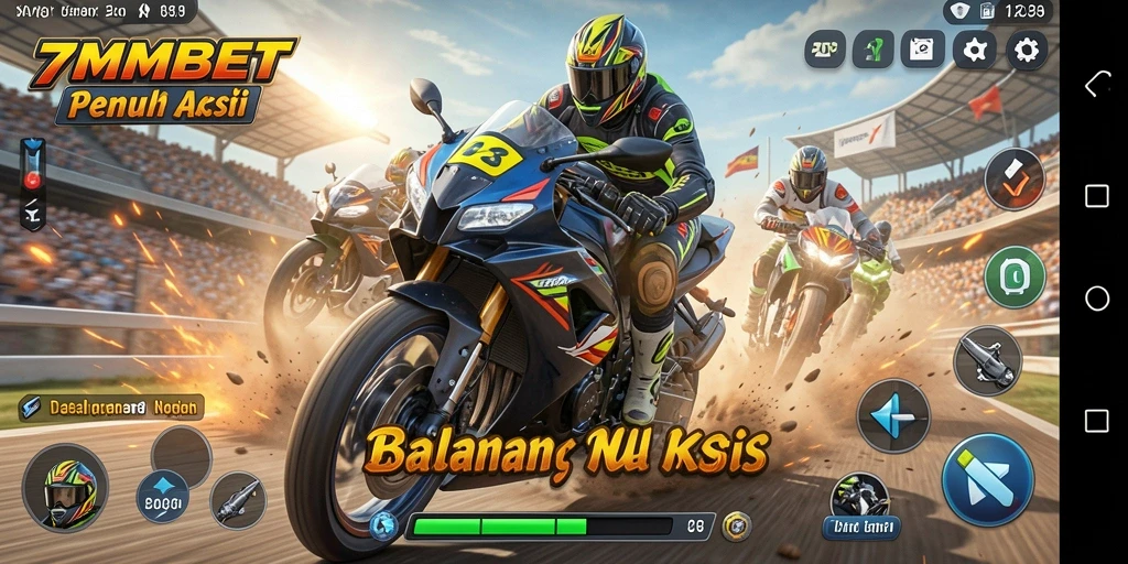 Gameplay seru di 7MMBET dengan balapan motor cepat.