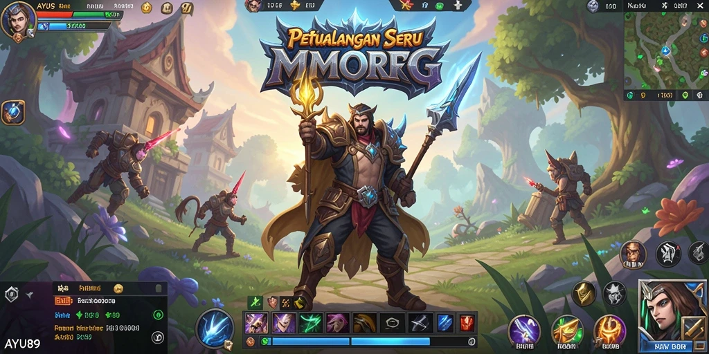 Tampilan gameplay AYU89 yang menampilkan pertarungan epik di dunia MMORPG.