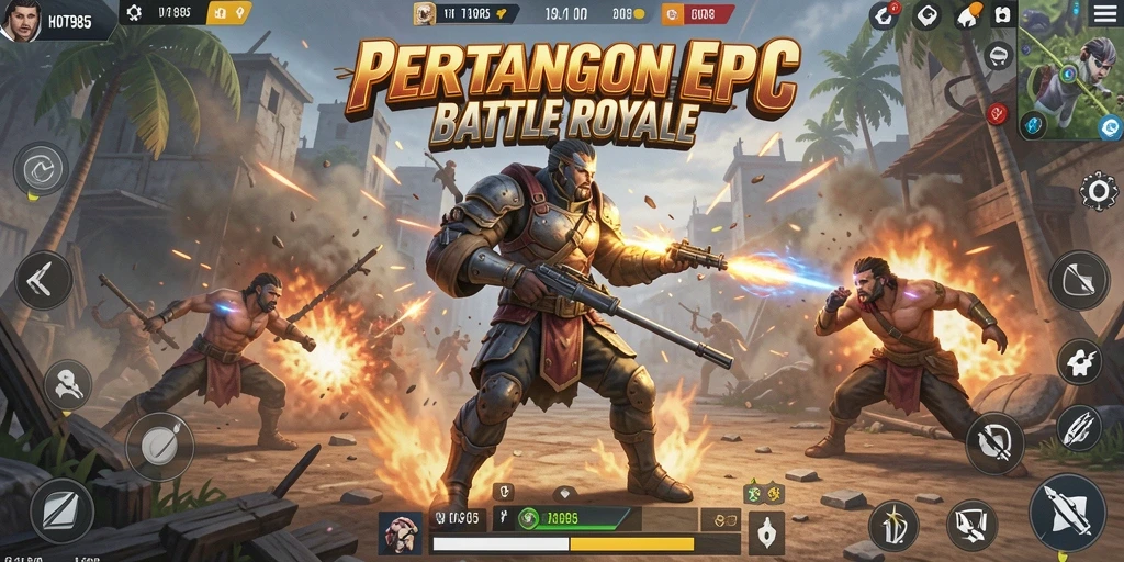 Tampilan gameplay HOT985 dengan serangan intens dari pemain Battle Royale.
