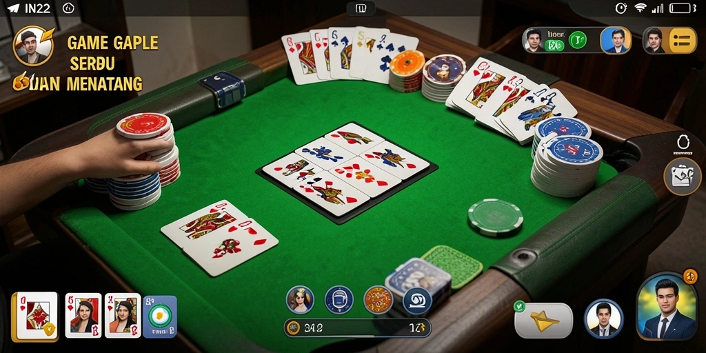 Tampilan gameplay seru di IN22 dengan pengalaman bermain Gaple yang menarik.
