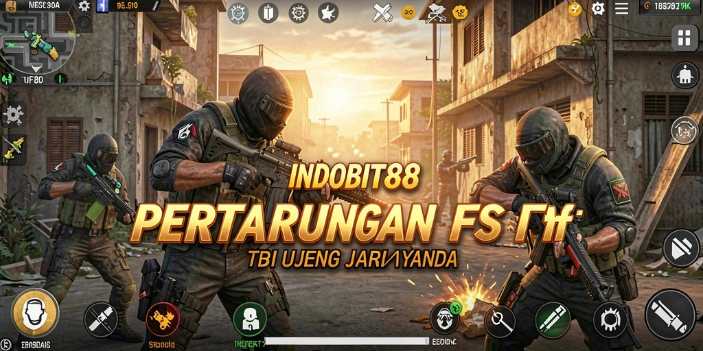 Screenshot gameplay INDOBIT88 menampilkan aksi menegangkan di medan perang.