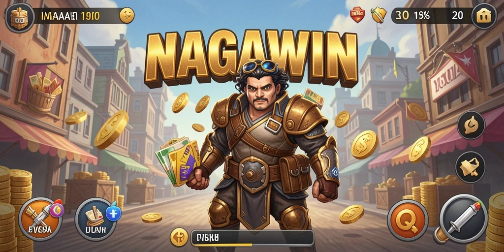 Screenshot NAGAWIN menampilkan aksi pengelolaan bisnis yang seru.