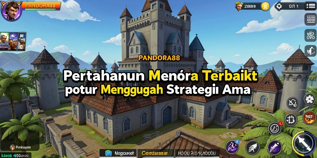Tangkapan layar utama menunjukkan menara beraksi dalam pertahanan wilayah.