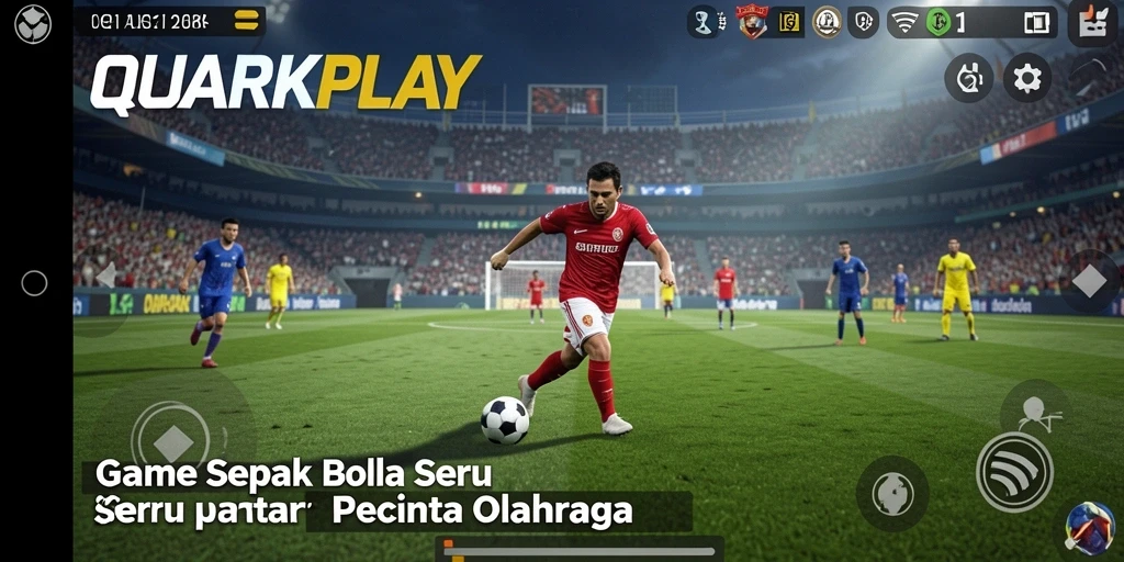 Tampilan gameplay QUARKPLAY dengan aksi sepak bola yang mendebarkan.