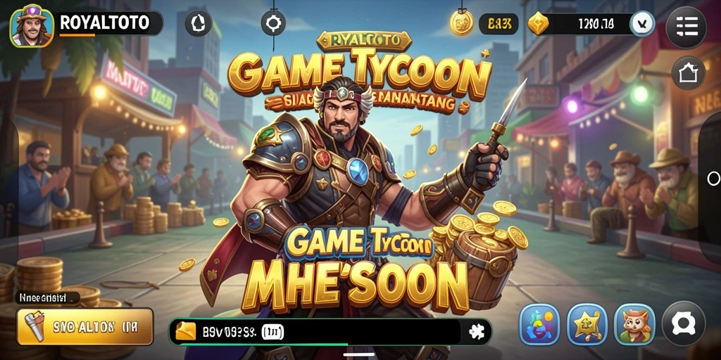 Tampilan gameplay <strong>ROYALTOTO</strong> yang menunjukkan aksi pengelolaan bisnis.