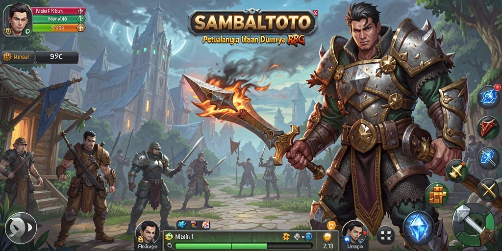 Tangkapan layar utama SAMBALTOTO menampilkan aksi pertarungan RPG yang mendebarkan.