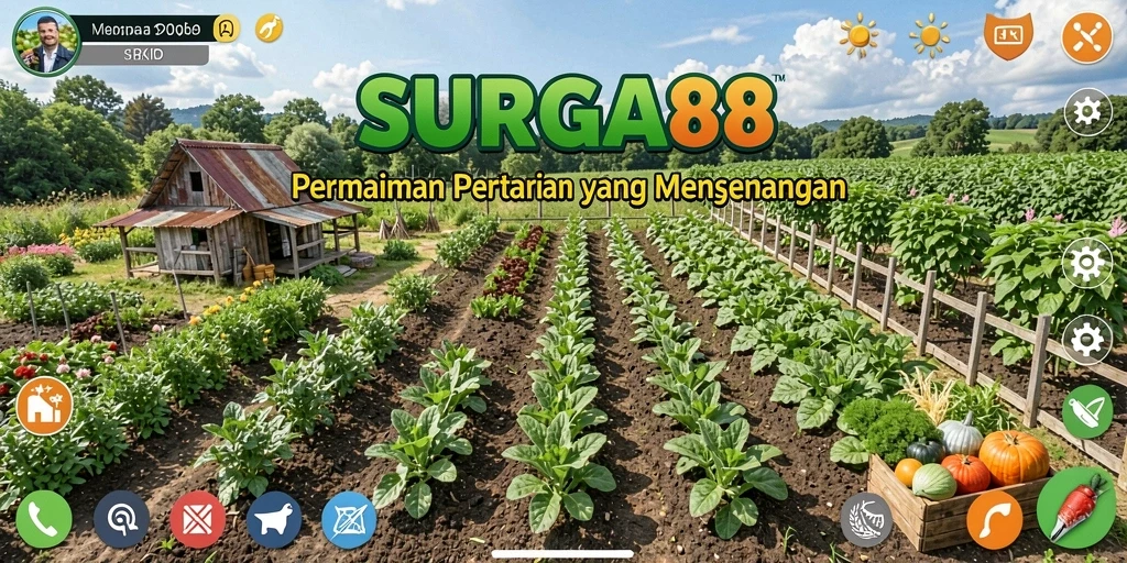 Gameplay SURGA88: bertani dan merawat hewan di ladang.