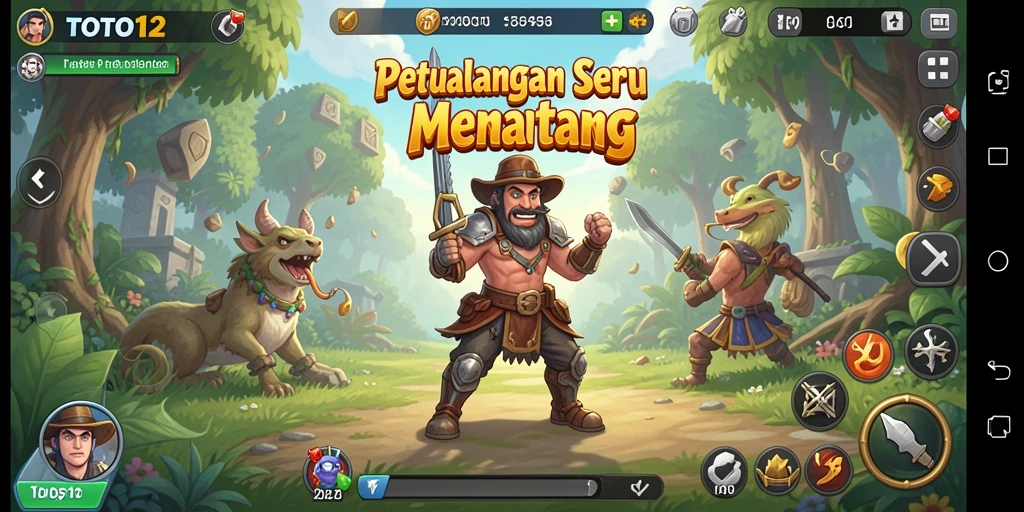 Screenshot utama TOTO12 menampilkan aksi seru dalam gameplay petualangan.