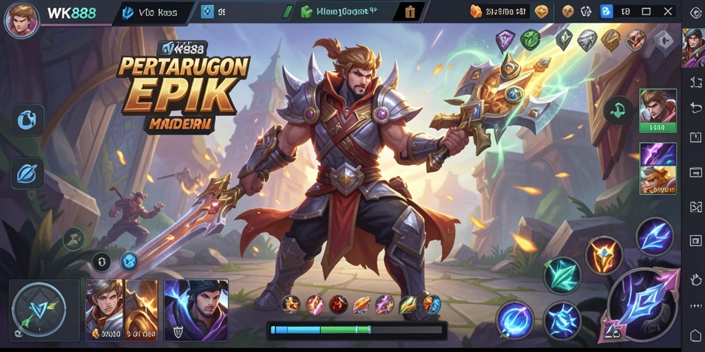 Tampilan menarik dari pertandingan permainan MOBA yang intens.